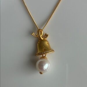 Gold-Plated Christmas Bell Pendant with Freshwater Pearl| Christmas jewelry gift